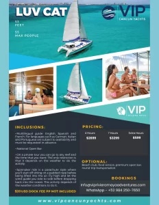LUV CAT CATAMARAN - PRIVATE CATAMARAN OFFERED BY VIP RIVIEARA MAYA ADVENTURES FOR PRIVATE CATAMARAN RENTALS