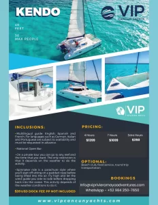 KENDO CATAMARAN - PRIVATE CATAMARAN OFFERED BY VIP RIVIEARA MAYA ADVENTURES FOR PRIVATE CATAMARAN RENTALS