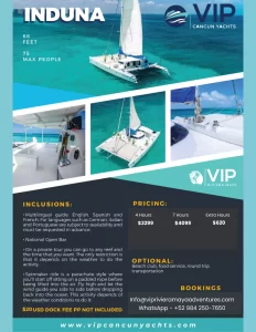 INDUNA CATAMARAN - PRIVATE CATAMARAN OFFERED BY VIP RIVIEARA MAYA ADVENTURES FOR PRIVATE CATAMARAN RENTALS