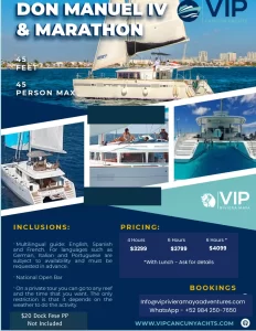 DON MANUEL IV MARTATHON CATAMARAN - PRIVATE CATAMARAN OFFERED BY VIP RIVIEARA MAYA ADVENTURES FOR PRIVATE CATAMARAN RENTALS