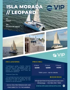 ISLA MORADA LEOPARD CATAMARAN - PRIVATE CATAMARAN OFFERED BY VIP RIVIEARA MAYA ADVENTURES FOR PRIVATE CATAMARAN RENTALS