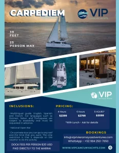 CARPEDIEM CATAMARAN - PRIVATE CATAMARAN OFFERED BY VIP RIVIEARA MAYA ADVENTURES FOR PRIVATE CATAMARAN RENTALS