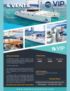 4 VENTS CATAMARAN - PRIVATE CATAMARAN OFFERED BY VIP RIVIEARA MAYA ADVENTURES FOR PRIVATE CATAMARAN RENTALS