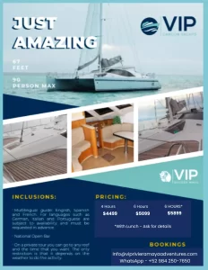 JUST AMAZING CATAMARAN - PRIVATE CATAMARAN OFFERED BY VIP RIVIEARA MAYA ADVENTURES FOR PRIVATE CATAMARAN RENTALS