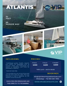 ATLANTIS CATAMARAN - PRIVATE CATAMARAN OFFERED BY VIP RIVIEARA MAYA ADVENTURES FOR PRIVATE CATAMARAN RENTALS