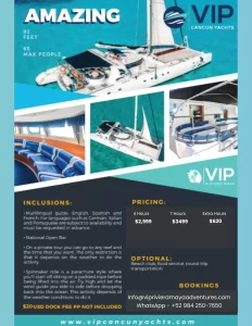 AMAZING CATAMARAN - PRIVATE CATAMARAN OFFERED BY VIP RIVIEARA MAYA ADVENTURES FOR PRIVATE CATAMARAN RENTALS
