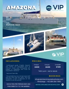 AMAZONA CATAMARAN - PRIVATE CATAMARAN OFFERED BY VIP RIVIEARA MAYA ADVENTURES FOR PRIVATE CATAMARAN RENTALS