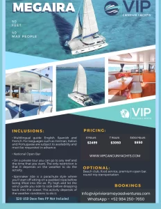 MEGAIRA CATAMARAN - PRIVATE CATAMARAN OFFERED BY VIP RIVIEARA MAYA ADVENTURES FOR PRIVATE CATAMARAN RENTALS